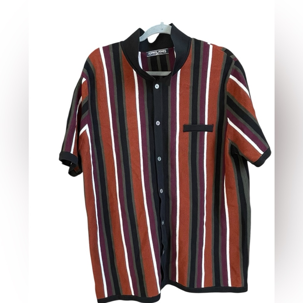PJ Paul Jones Striped Knit Button Shirt 2XL Retro Vintage Style Polo Top